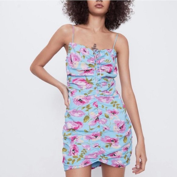 Zara Dresses Zara Blue Floral Mini Dress Poshmark